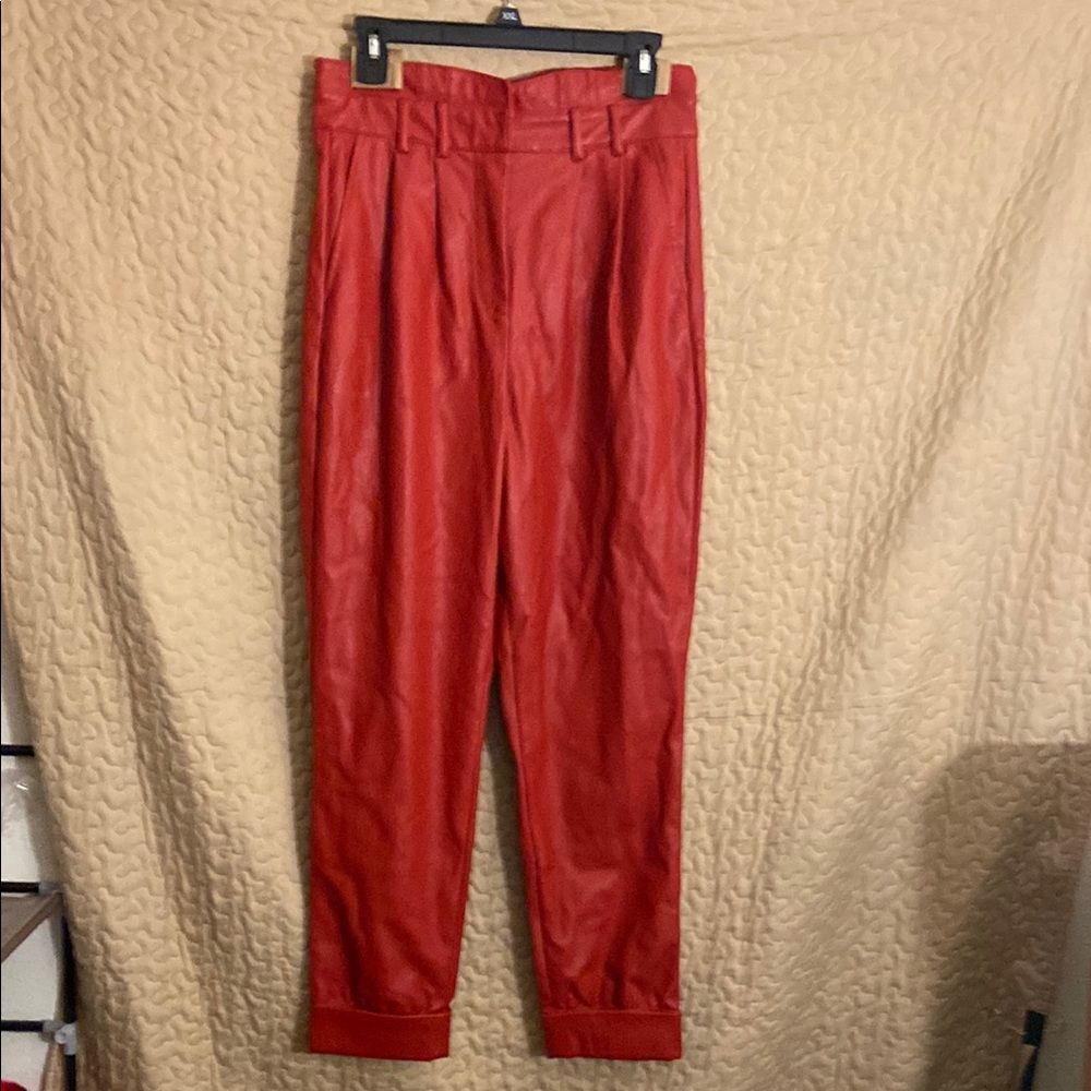 River Island Red Faux Leather Tapered Pants, Size 8, 14C-113B003